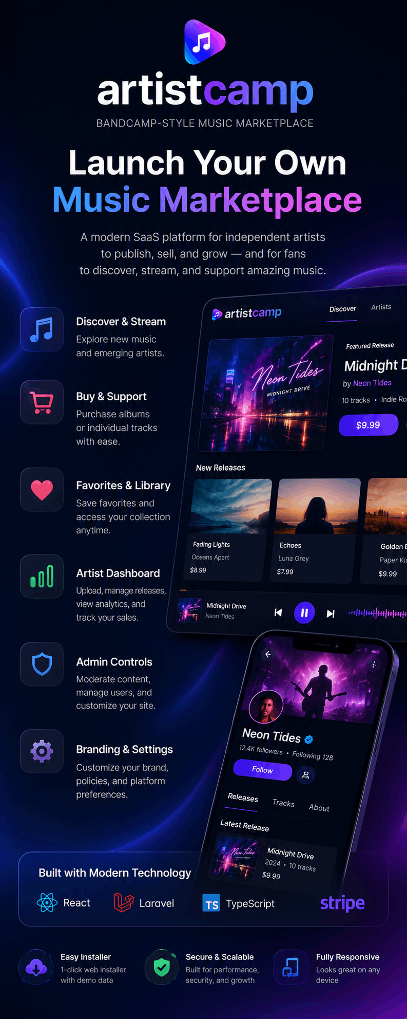 Artistcamp - Bandcamp-Style SaaS Music Marketplace - 1